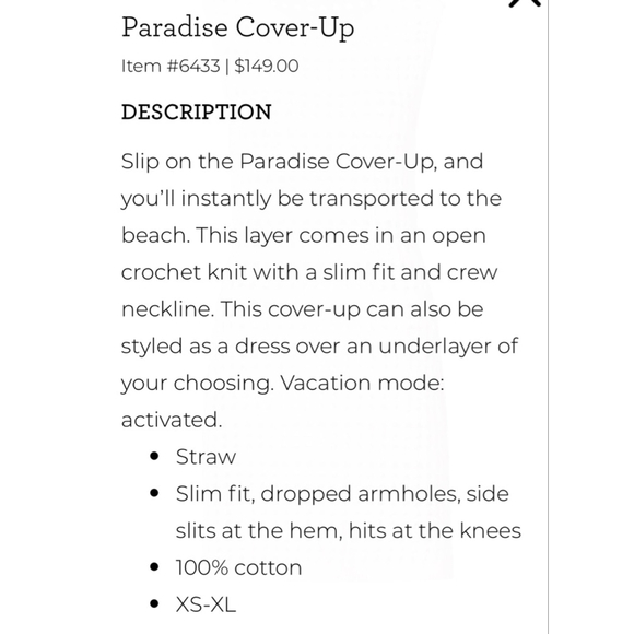 CAbi Paradise Cover-Up #6433 Off White Swim Cover-Up Size L EUC - Picture 9 of 10